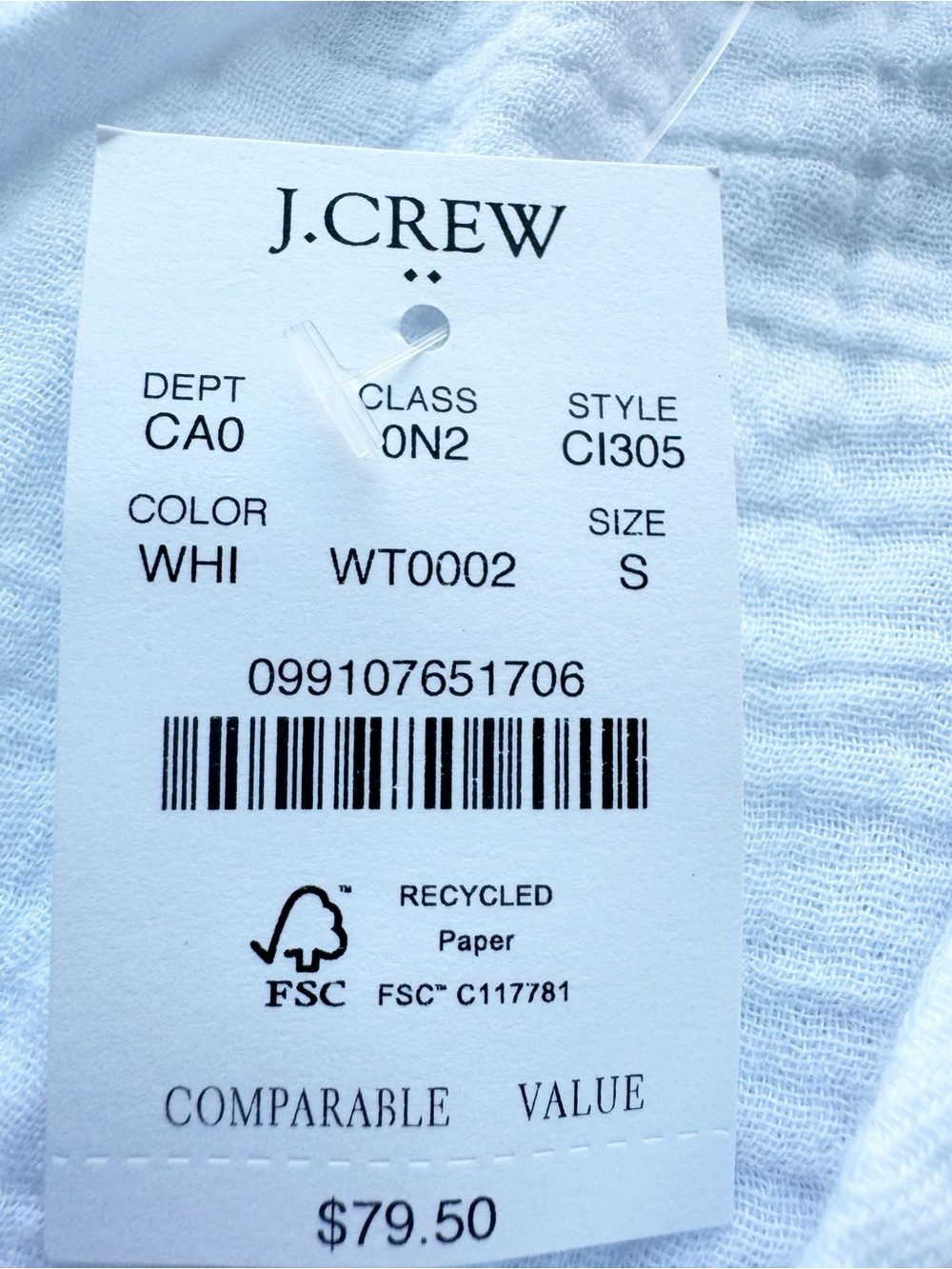 J.Crew New Womens Long Sleeve Gauze Tie Neck Top White Size S NWT - Picture 12 of 16